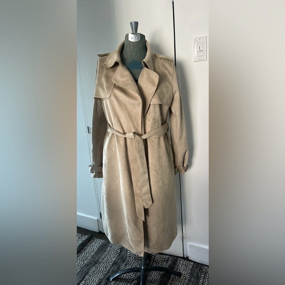 Women's Faux Suede Tan Trench Coat